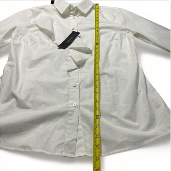 BANANA REPUBLIC White Tailored Fit Long Sleeve Button-Up Ruffle Blouse Size 8 - Picture 9 of 13